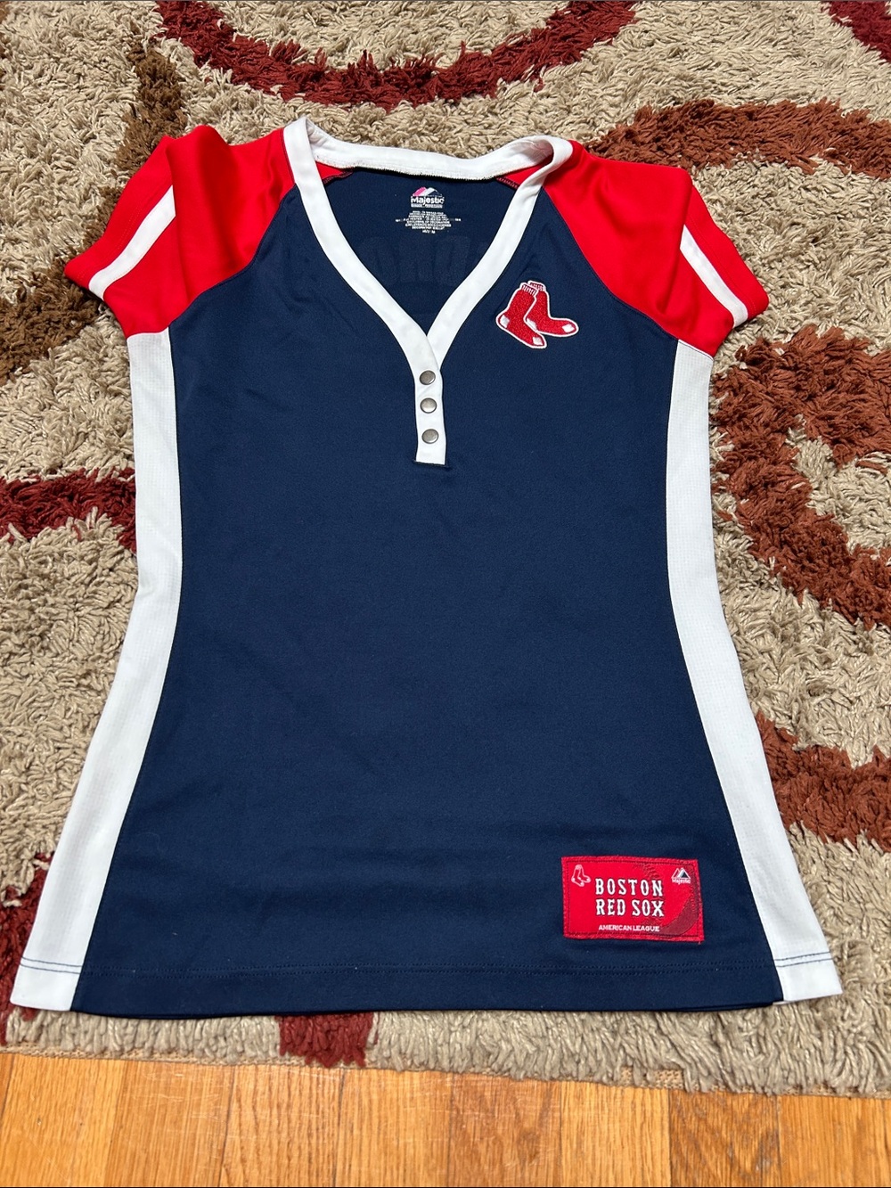 Majestic Navy, Red & White Boston Red Sox Henley Top